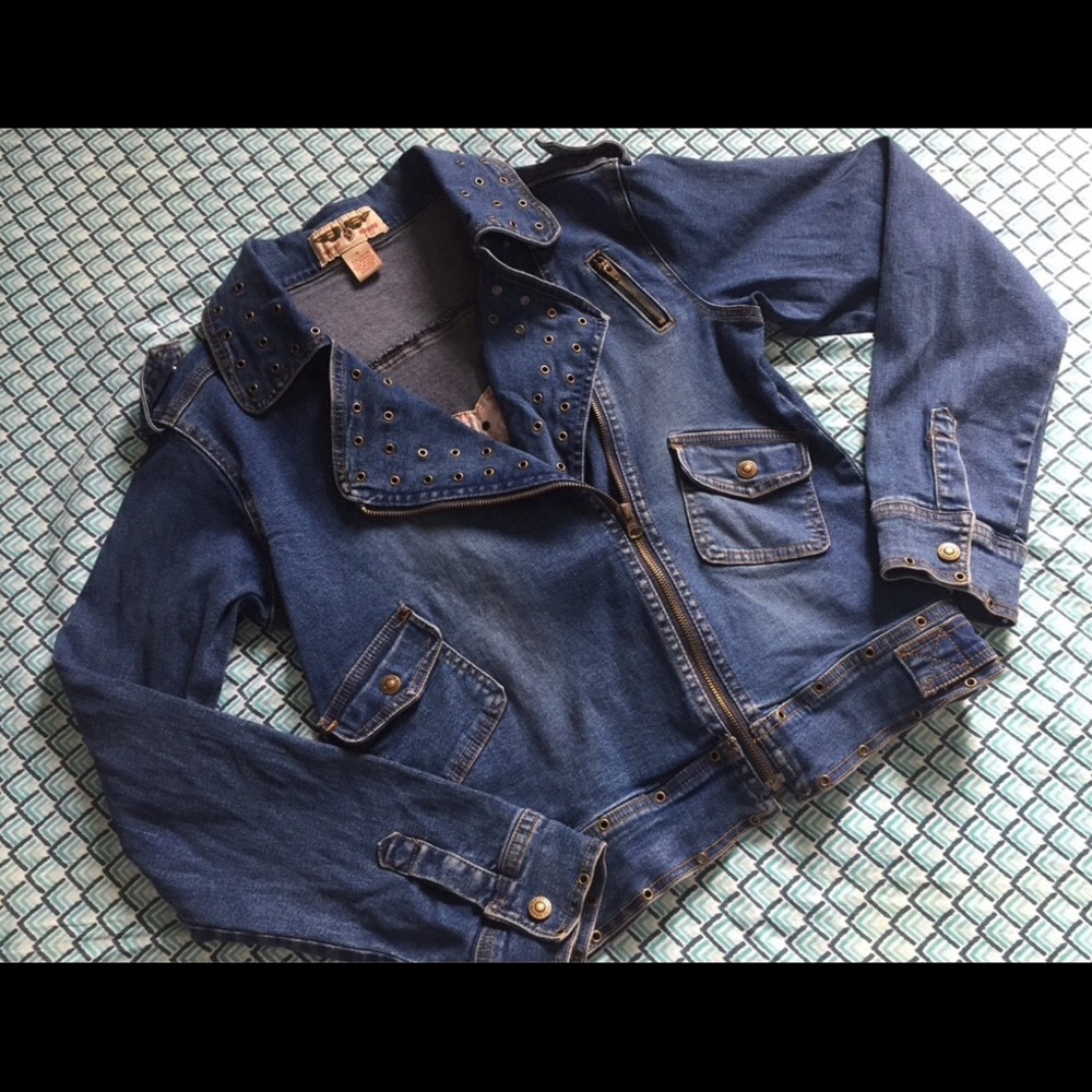 Vintage DENIM Moto Style Biker Jacket